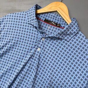 Ralph Lauren RLX Golf Polo Shirt Mens XL Light Blue Geometric Print Short Sleeve